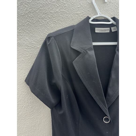 Sag Harbor Womens Blazer Size 14 Black Stretch Two Button Up Short Sleeve - Picture 2 of 11